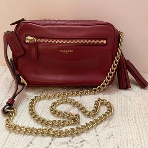 Coach Legacy Flight Bag Cognac Burgundy Leather Gold Chain and hardware